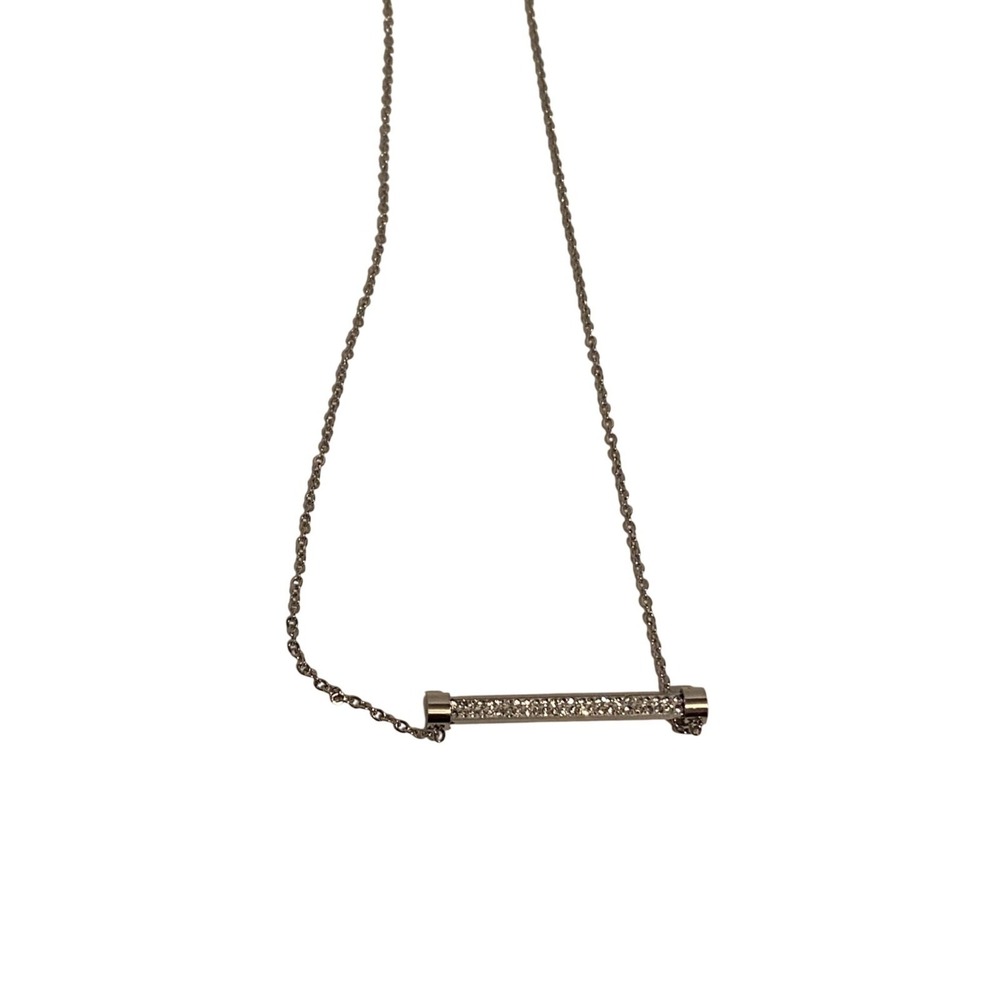 Fancy Zircon Bar Necklace Silver Titanium Steel‎ Chain Sparkle Accent For Women
